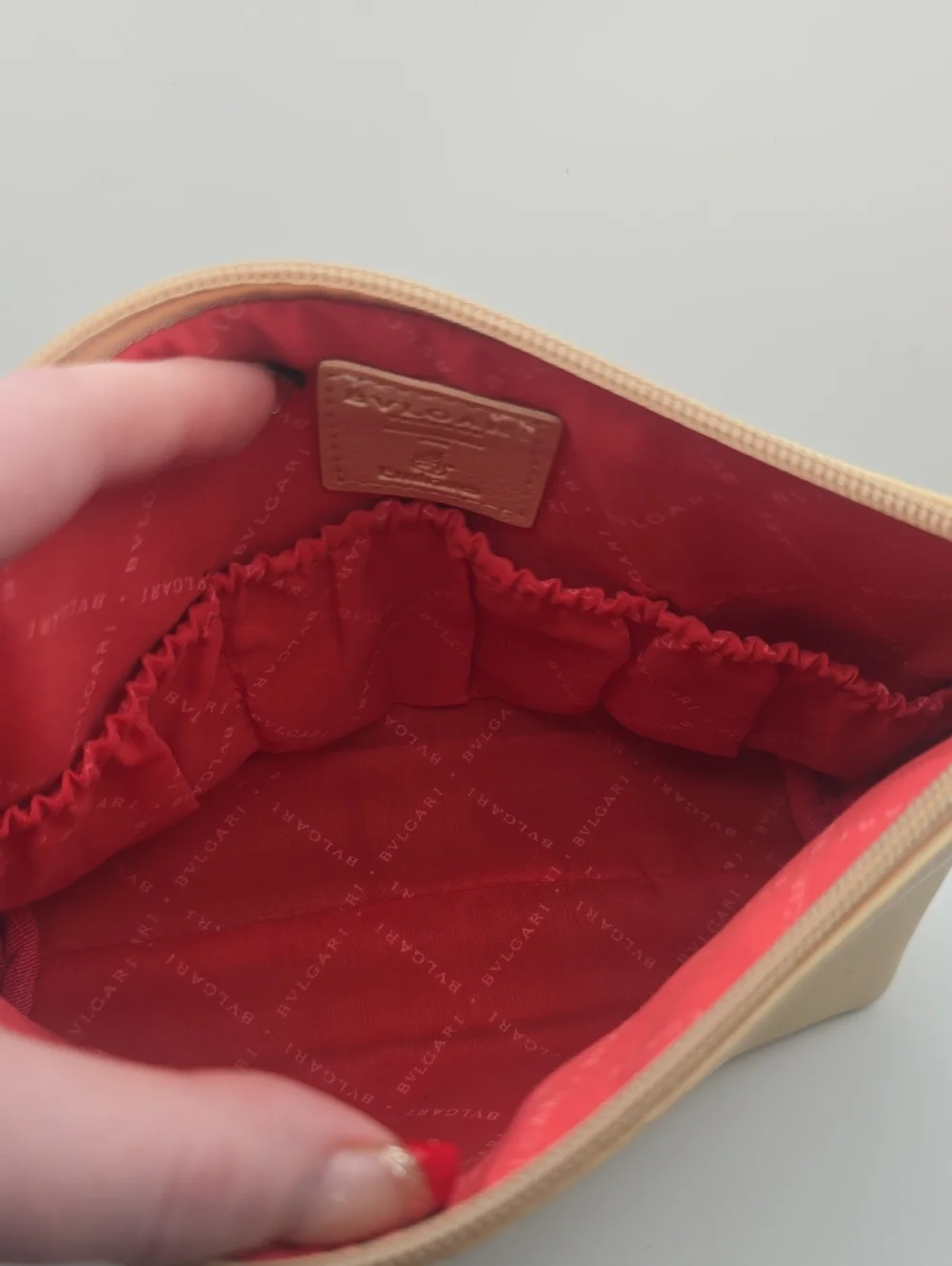 Bvlgari X Emirates Small Light Beige & Pink Gold Hardware Cosmetic Bag (NWOT)✨️